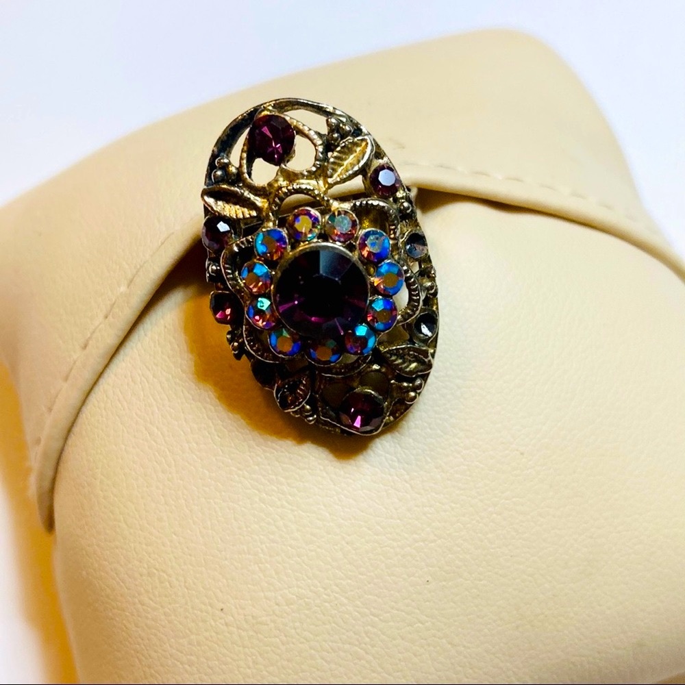Amethyst Purple Gold Heart Costume Jewelry Adjustable Ring
